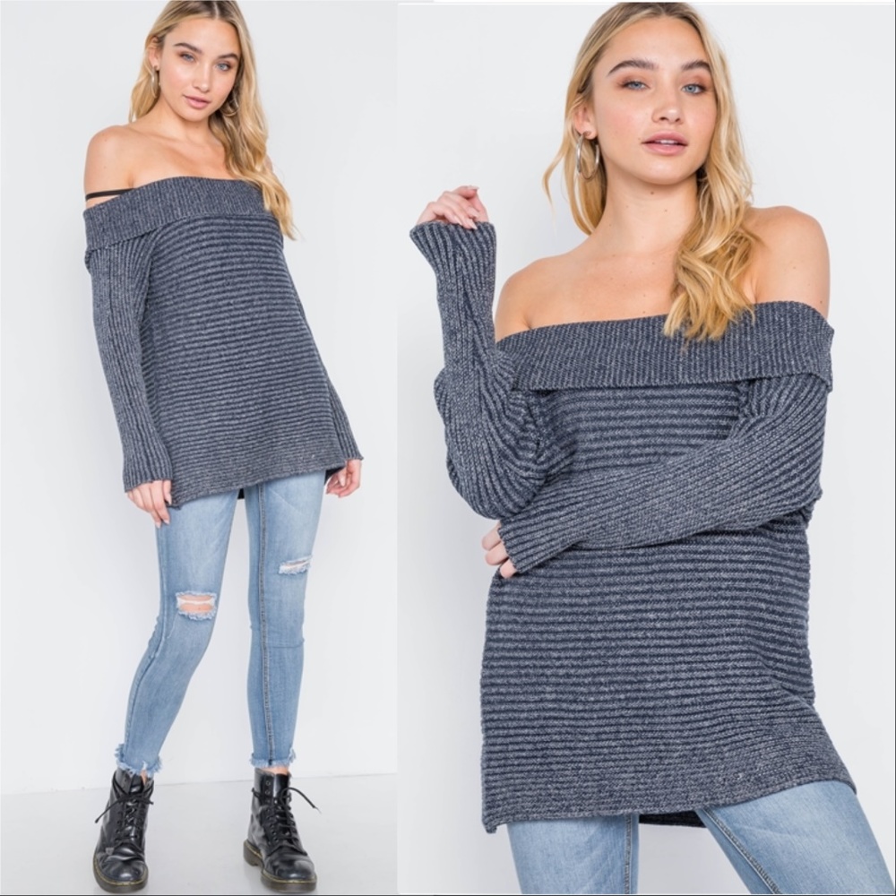 AIDEN Ribbed Sweater Top -Blue - Picture 3 of 6